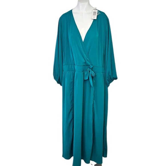 Torrid Teal Length Studio Refined Woven Surplice Dress, Plus Size, V-Neck, 2X - Picture 1 of 8